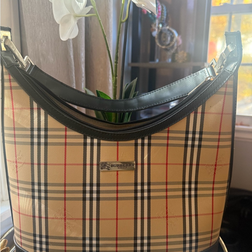 Burberry Beige and Black Check Shoulder Bag